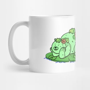 Bubbles the Bear Lounging with Frog Friends Mug